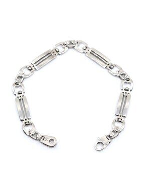 Unique 14K Karat Solid White Gold Fancy Custom Bar & Link Bracelet - 8" Length